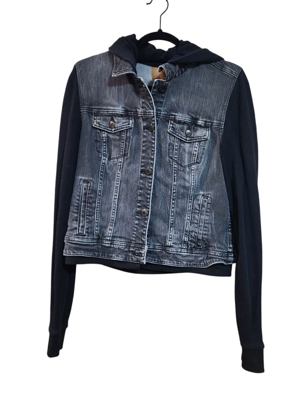 American Eagle Black Denim Vest Sweatshirt Hoodie Jacket Womens Size Large